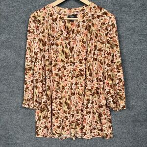 Cocomo Woman Plus Sz 1X Studded Shirt‎ Blouse Cream Multi Button Up Long Sleeves